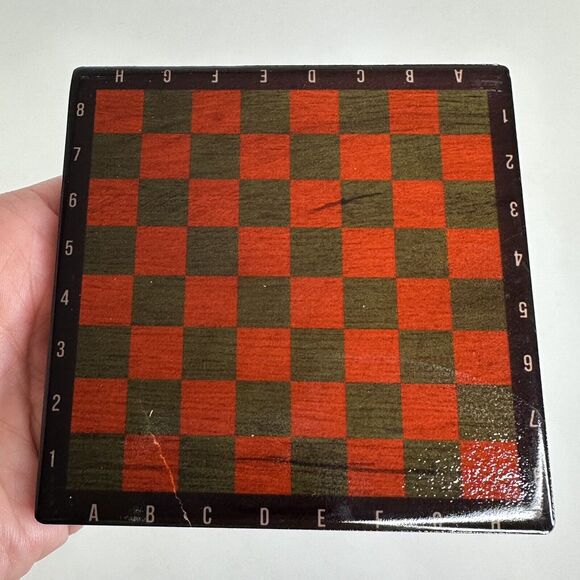 4 Piece Ceramic Game Coaster Set Cork Back Checker Chess Inspired Red Shed Gift - Picture 5 of 13